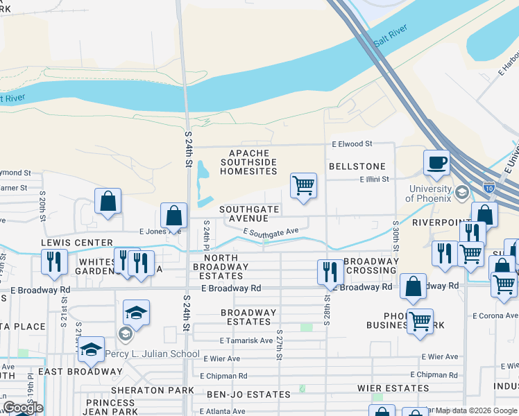 map of restaurants, bars, coffee shops, grocery stores, and more near 2535 East Illini Street in Phoenix