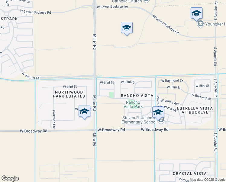 map of restaurants, bars, coffee shops, grocery stores, and more near 24981 West Vista Norte Street in Buckeye