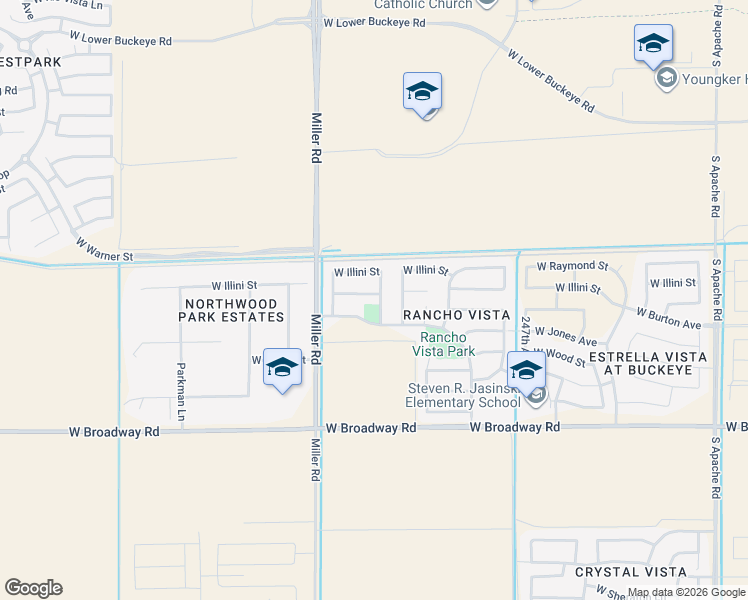 map of restaurants, bars, coffee shops, grocery stores, and more near 24981 West Vista Norte Street in Buckeye