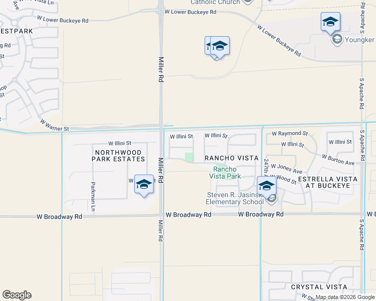 map of restaurants, bars, coffee shops, grocery stores, and more near 24989 West Vista Norte Street in Buckeye
