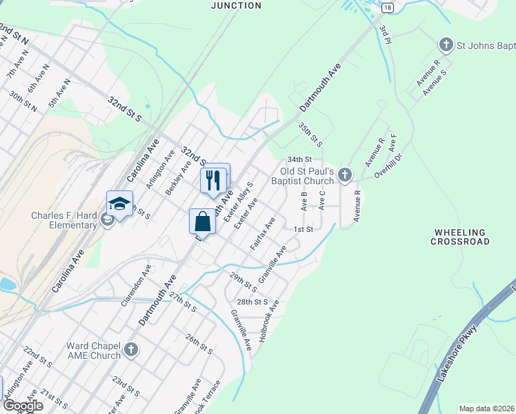 map of restaurants, bars, coffee shops, grocery stores, and more near 3115 Exeter Avenue in Bessemer