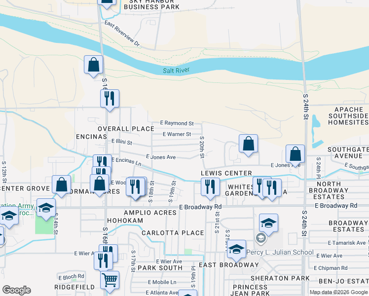map of restaurants, bars, coffee shops, grocery stores, and more near 1845 East Illini Street in Phoenix