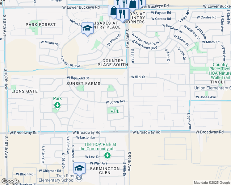 map of restaurants, bars, coffee shops, grocery stores, and more near 9918 West Odeum Lane in Tolleson