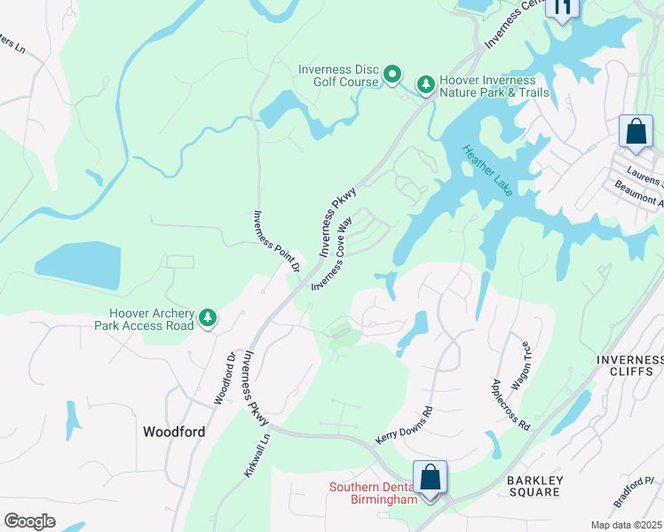 map of restaurants, bars, coffee shops, grocery stores, and more near 1052 Inverness Cove Way in Birmingham