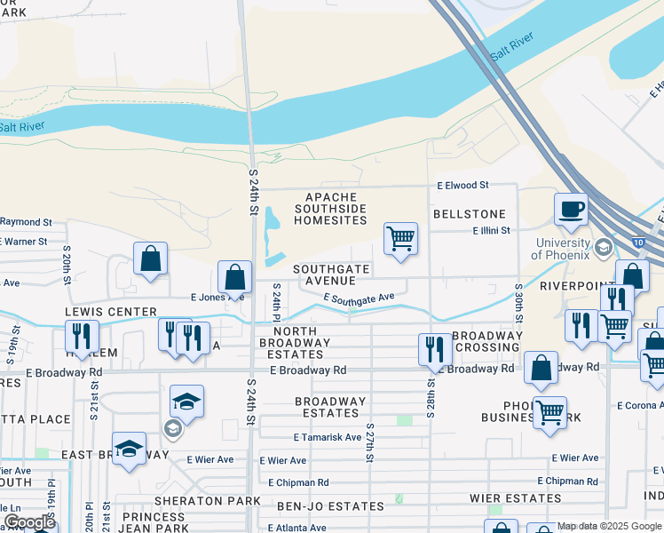 map of restaurants, bars, coffee shops, grocery stores, and more near 2535 East Illini Street in Phoenix