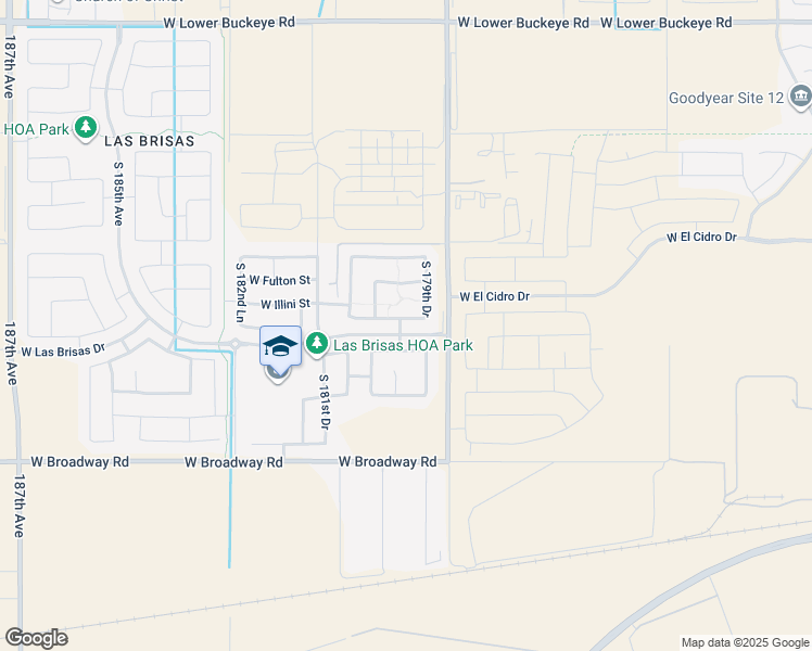 map of restaurants, bars, coffee shops, grocery stores, and more near 17985 West Vista Norte Street in Goodyear