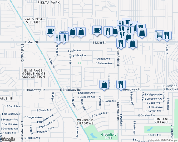 map of restaurants, bars, coffee shops, grocery stores, and more near 178 East Baywood Avenue in Mesa