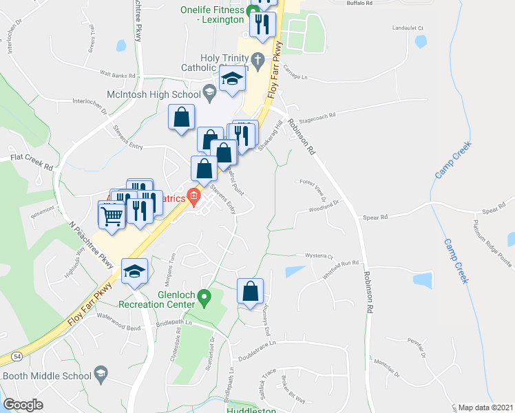 map of restaurants, bars, coffee shops, grocery stores, and more near 184-398 Petrol Point in Peachtree City