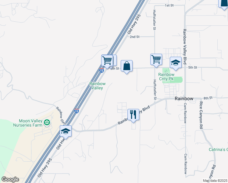 map of restaurants, bars, coffee shops, grocery stores, and more near 4800 5th Street in Fallbrook