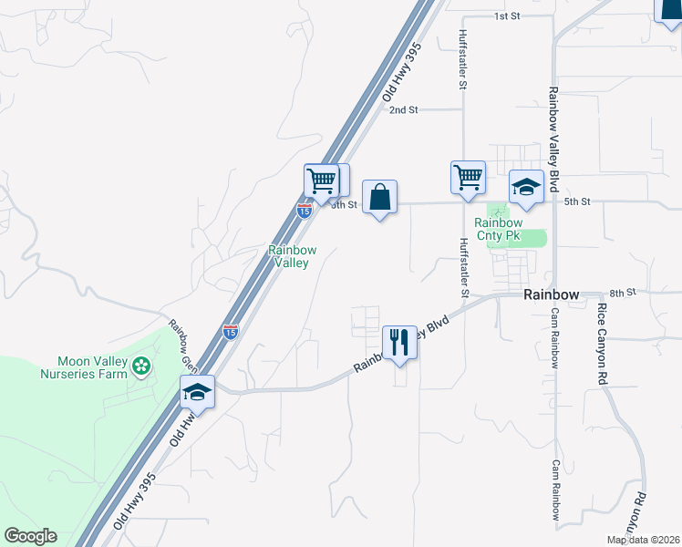 map of restaurants, bars, coffee shops, grocery stores, and more near 4865 5th Street in Fallbrook