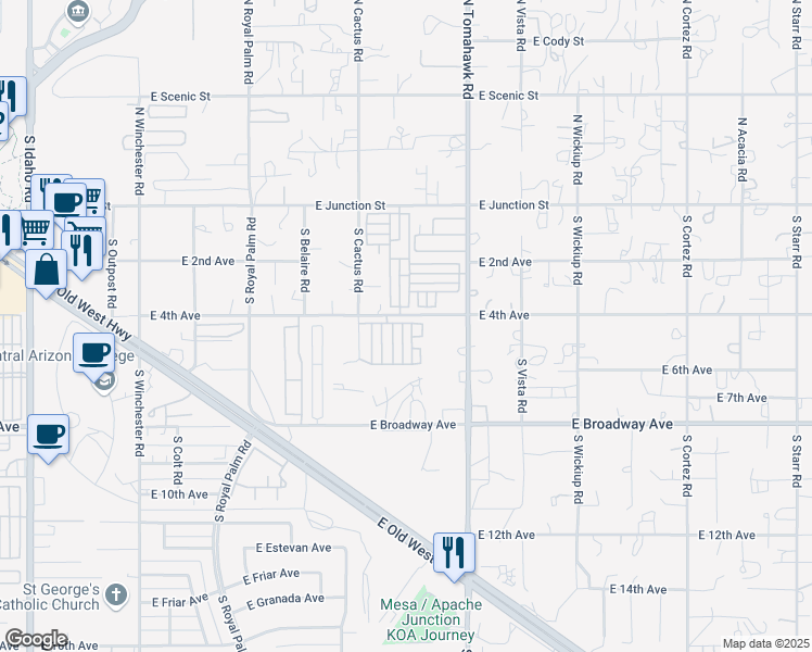 map of restaurants, bars, coffee shops, grocery stores, and more near 1371 East 4th Avenue in Apache Junction
