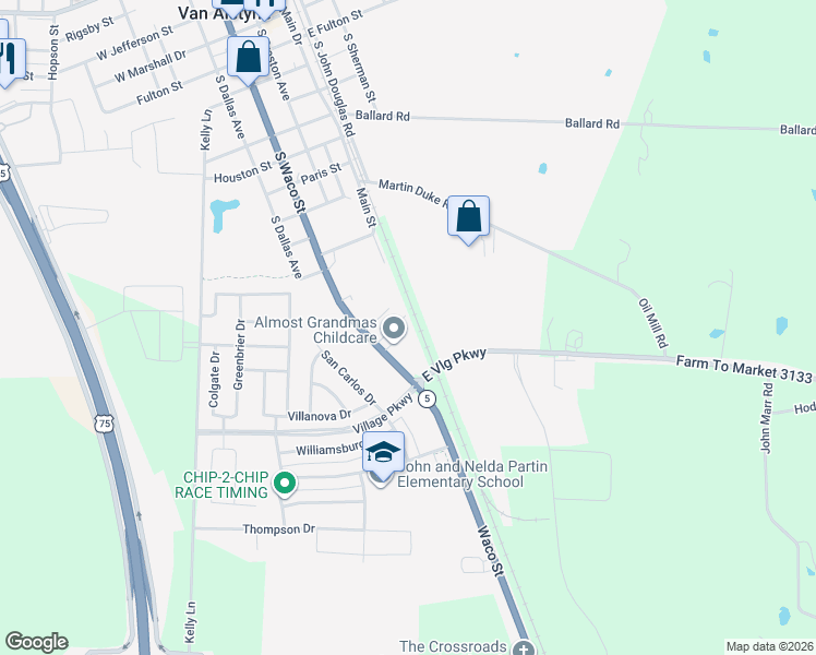 map of restaurants, bars, coffee shops, grocery stores, and more near 249 Cobb Street in Van Alstyne