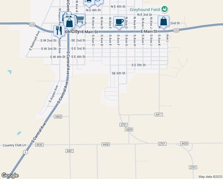 map of restaurants, bars, coffee shops, grocery stores, and more near 600 South East 8th Street in Knox City