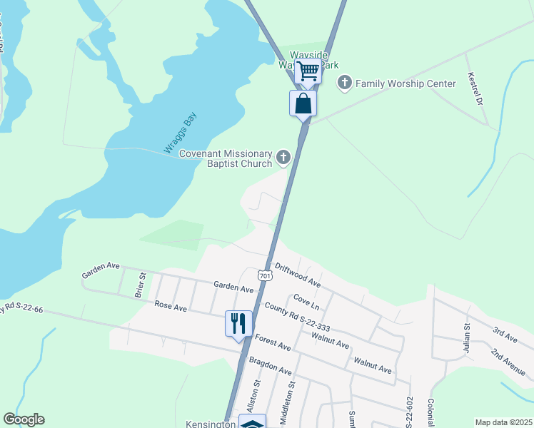 map of restaurants, bars, coffee shops, grocery stores, and more near 2591 North Fraser Street in Georgetown
