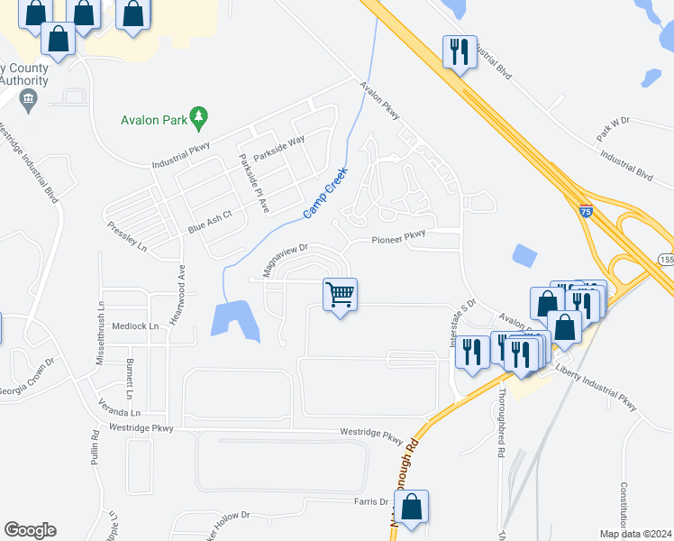map of restaurants, bars, coffee shops, grocery stores, and more near 704 Galveston Way in McDonough