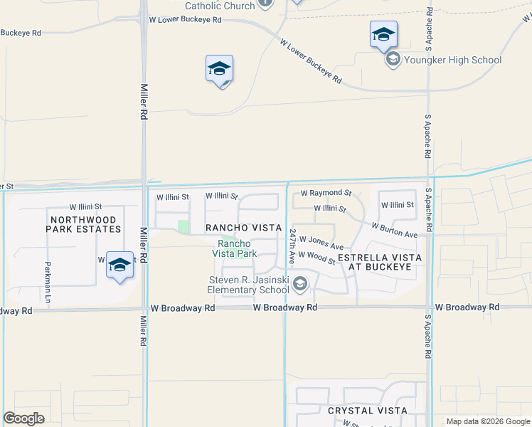 map of restaurants, bars, coffee shops, grocery stores, and more near 24757 West Vista Norte Street in Buckeye