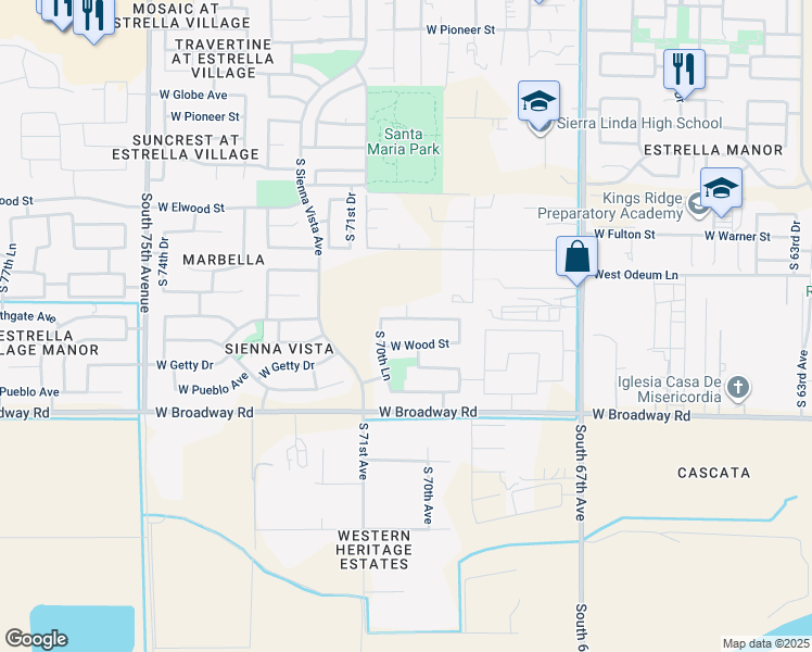 map of restaurants, bars, coffee shops, grocery stores, and more near 6930 West Wood Street in Phoenix
