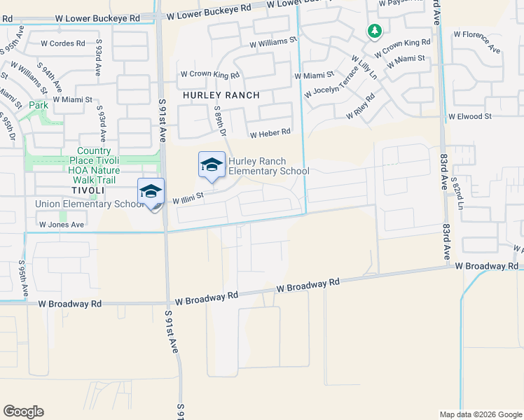 map of restaurants, bars, coffee shops, grocery stores, and more near 8950 West Illini Street in Tolleson