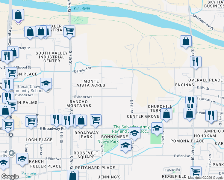 map of restaurants, bars, coffee shops, grocery stores, and more near 930 East Jones Avenue in Phoenix