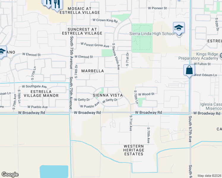 map of restaurants, bars, coffee shops, grocery stores, and more near 7206 West Wood Street in Phoenix