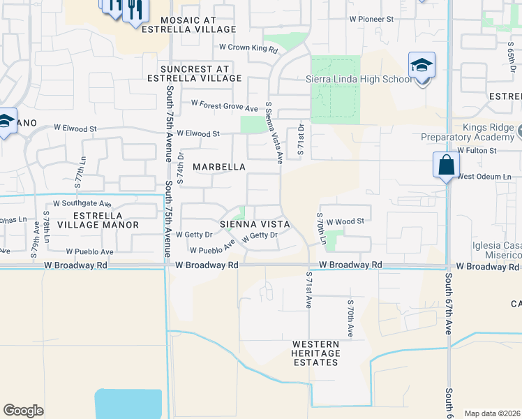 map of restaurants, bars, coffee shops, grocery stores, and more near 7206 West Wood Street in Phoenix