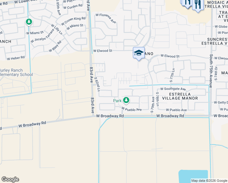 map of restaurants, bars, coffee shops, grocery stores, and more near 4111 South 81st Drive in Phoenix