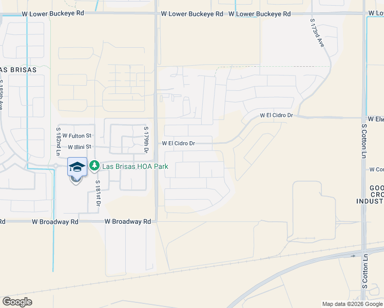 map of restaurants, bars, coffee shops, grocery stores, and more near 3819 South 179th Drive in Goodyear