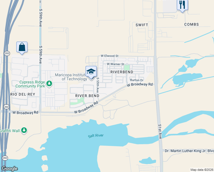 map of restaurants, bars, coffee shops, grocery stores, and more near 5415 West Atlantis Avenue in Phoenix