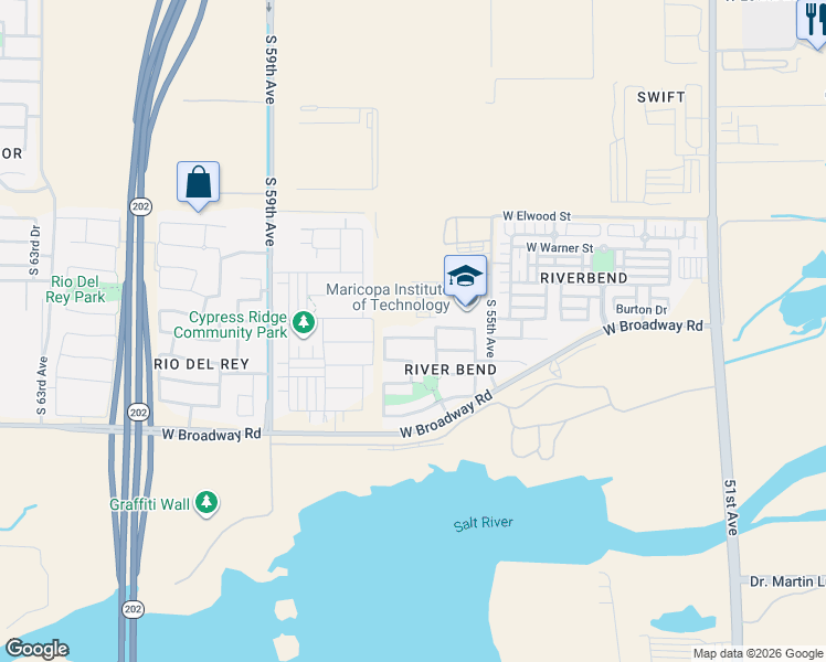 map of restaurants, bars, coffee shops, grocery stores, and more near 4008 South 56th Avenue in Phoenix