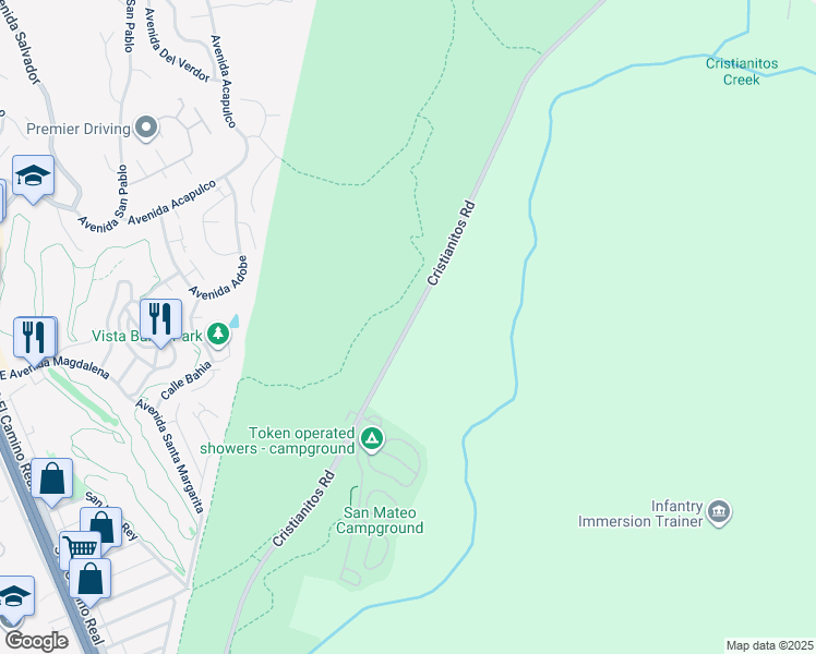 map of restaurants, bars, coffee shops, grocery stores, and more near Cristianitos Road in San Clemente