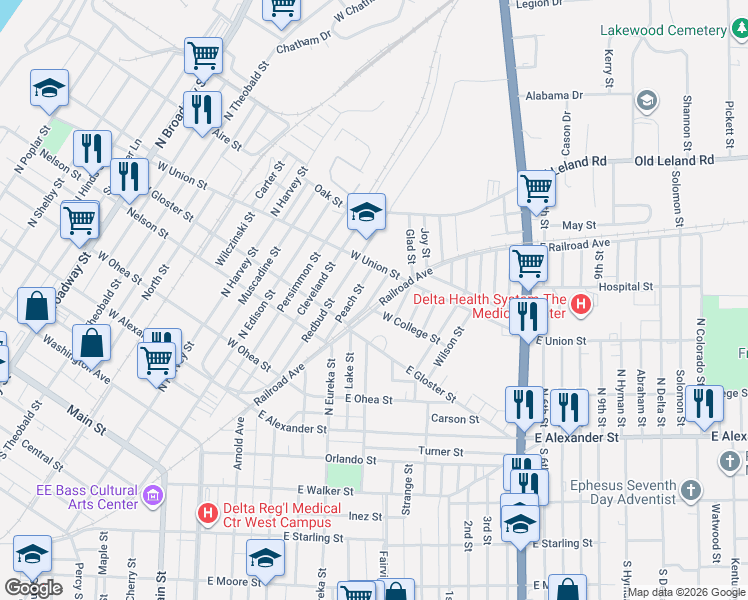 map of restaurants, bars, coffee shops, grocery stores, and more near 504-524 West College Street in Greenville