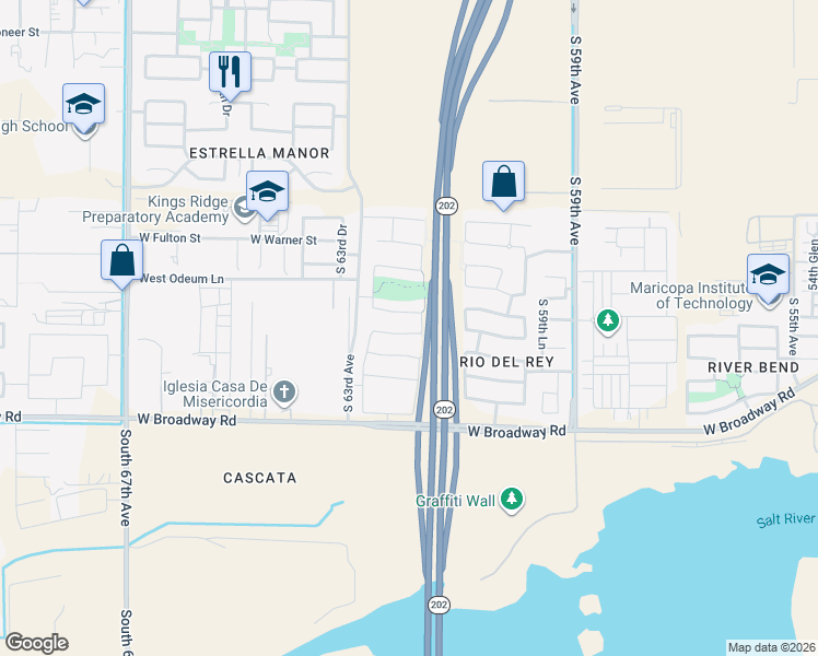 map of restaurants, bars, coffee shops, grocery stores, and more near 6214 West Southgate Street in Phoenix