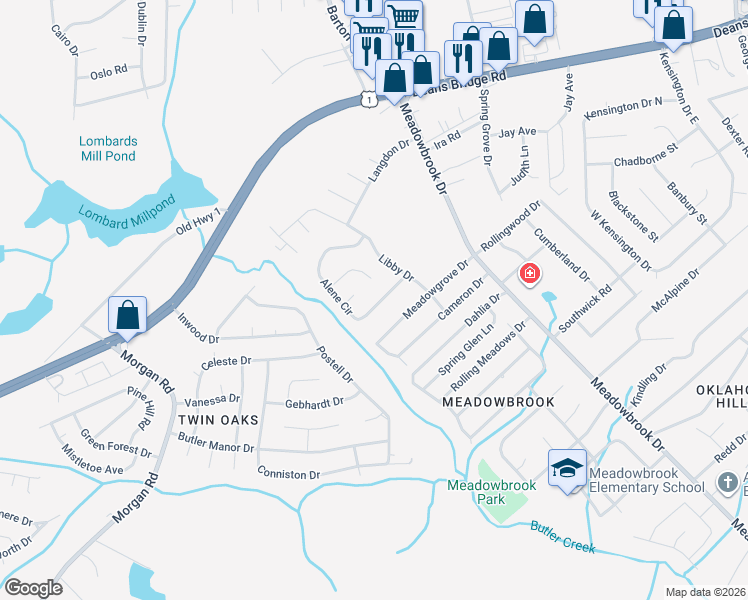 map of restaurants, bars, coffee shops, grocery stores, and more near 3616 Alene Circle in Augusta