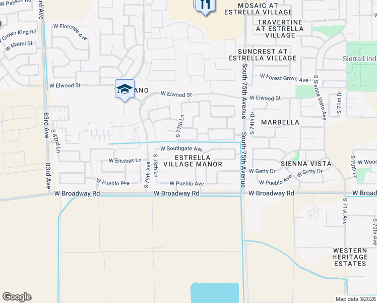 map of restaurants, bars, coffee shops, grocery stores, and more near 7704 West Encinas Lane in Phoenix