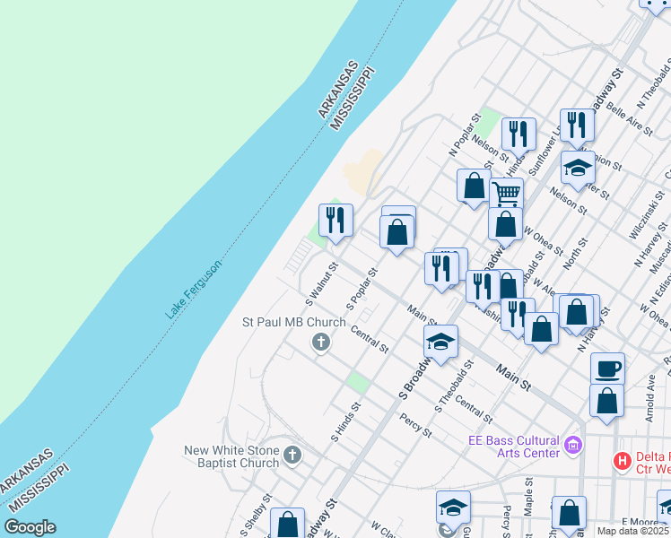 map of restaurants, bars, coffee shops, grocery stores, and more near 201 Main Street in Greenville