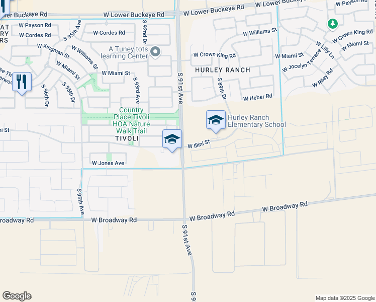 map of restaurants, bars, coffee shops, grocery stores, and more near 4130-4342 S 91st Ave in Tolleson