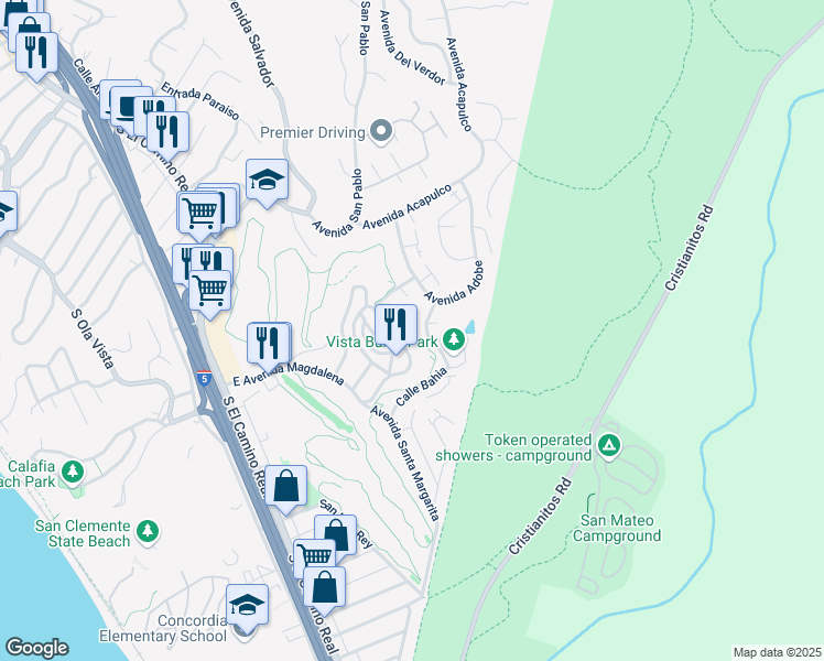 map of restaurants, bars, coffee shops, grocery stores, and more near 400 Vista Bahia in San Clemente