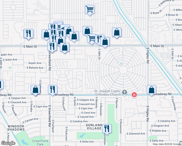 map of restaurants, bars, coffee shops, grocery stores, and more near Nectarine in Mesa