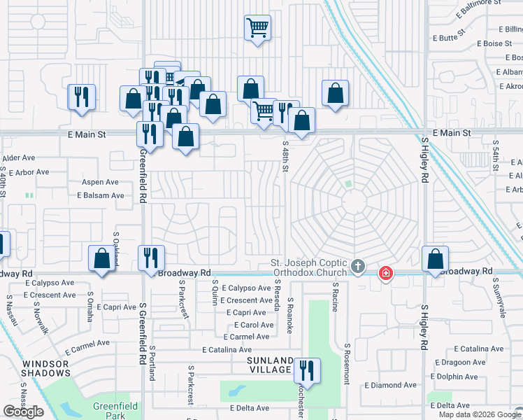 map of restaurants, bars, coffee shops, grocery stores, and more near Nectarine in Mesa