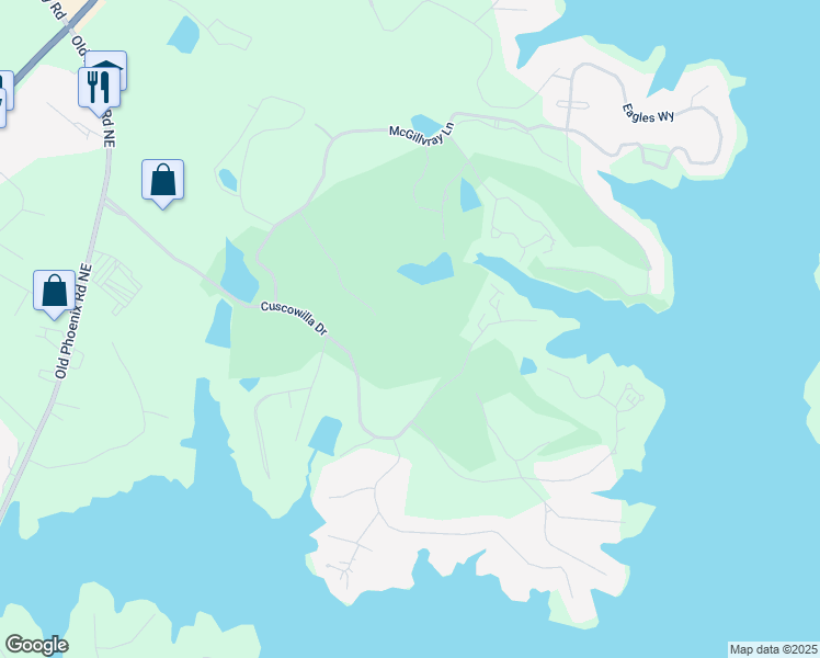 map of restaurants, bars, coffee shops, grocery stores, and more near 383 Cuscowilla Drive in Eatonton