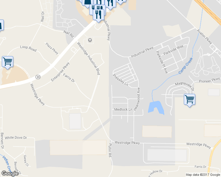 map of restaurants, bars, coffee shops, grocery stores, and more near 1749 Misselthrush Lane in McDonough