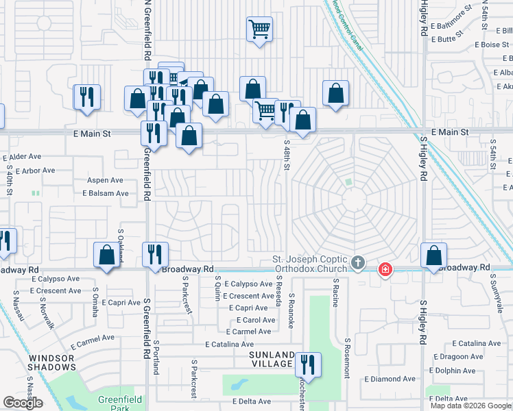 map of restaurants, bars, coffee shops, grocery stores, and more near Nectarine in Mesa