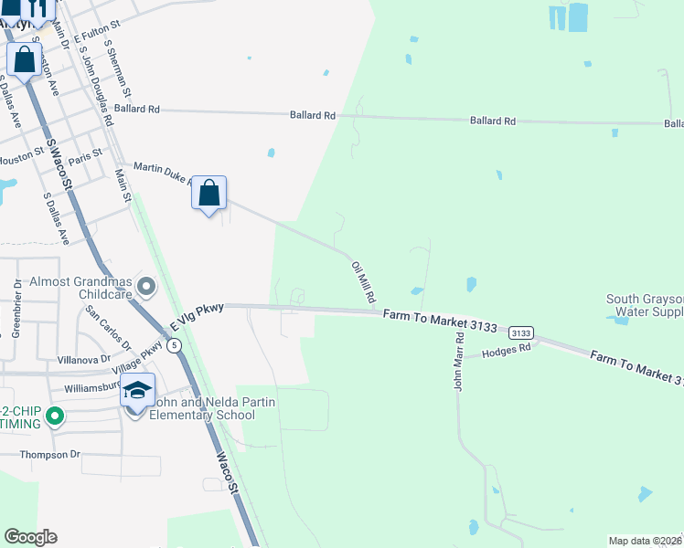 map of restaurants, bars, coffee shops, grocery stores, and more near 962 Martin Duke Road in Van Alstyne