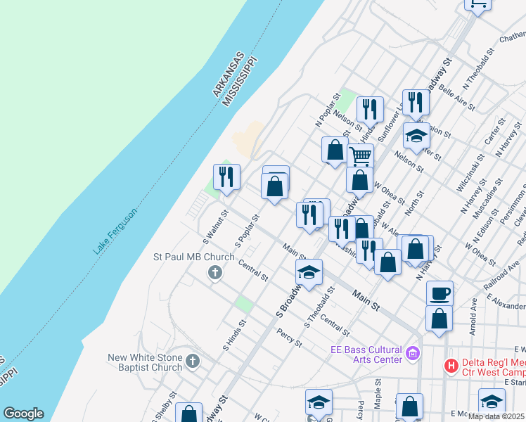 map of restaurants, bars, coffee shops, grocery stores, and more near 120 South Poplar Street in Greenville