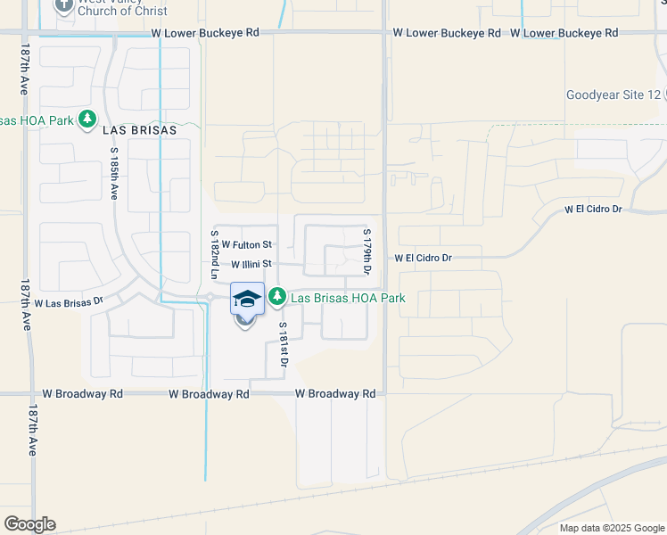 map of restaurants, bars, coffee shops, grocery stores, and more near 17985 West Vista Norte Street in Goodyear