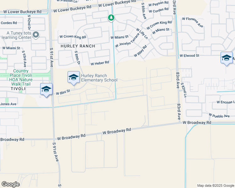 map of restaurants, bars, coffee shops, grocery stores, and more near 8702 West Broadway Road in Phoenix