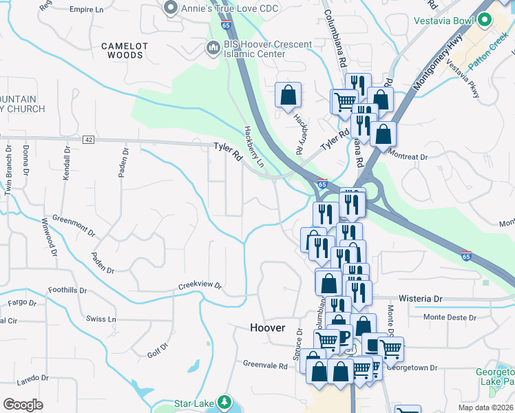 map of restaurants, bars, coffee shops, grocery stores, and more near 548 Southland Drive in Birmingham