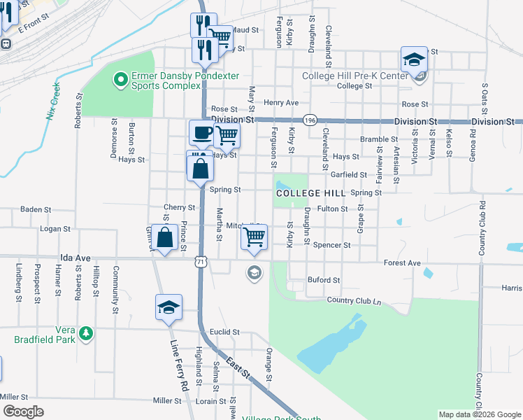 map of restaurants, bars, coffee shops, grocery stores, and more near 1102 Ferguson Street in Texarkana