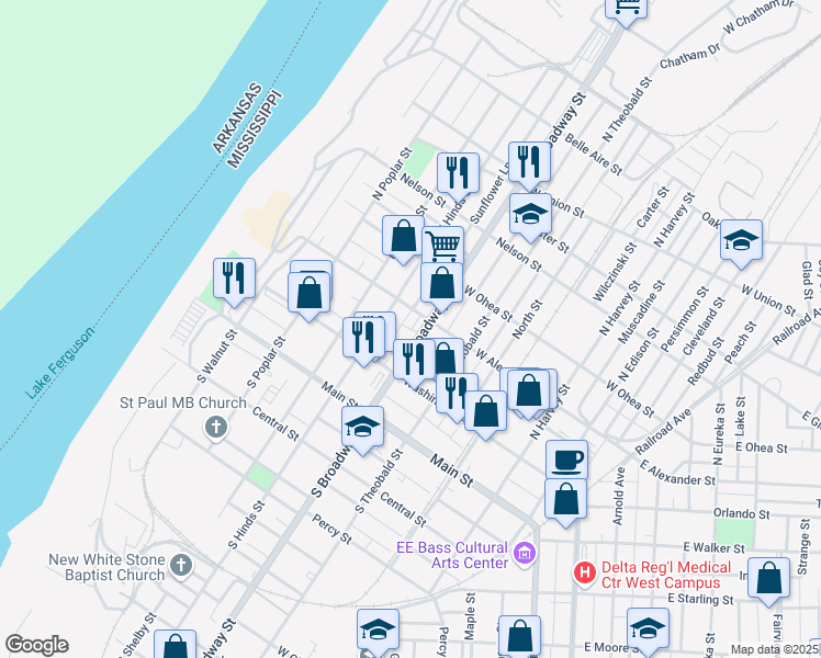 map of restaurants, bars, coffee shops, grocery stores, and more near 148 North Broadway Street in Greenville
