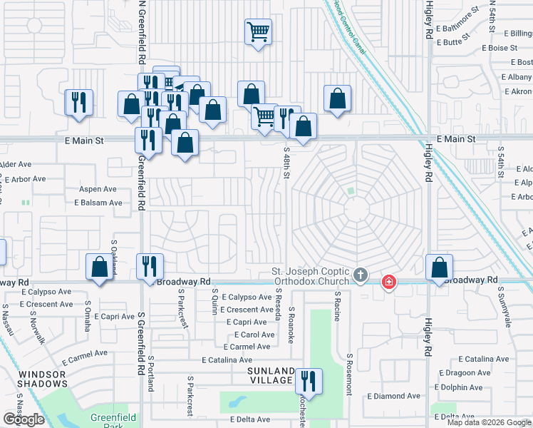 map of restaurants, bars, coffee shops, grocery stores, and more near Nectarine in Mesa